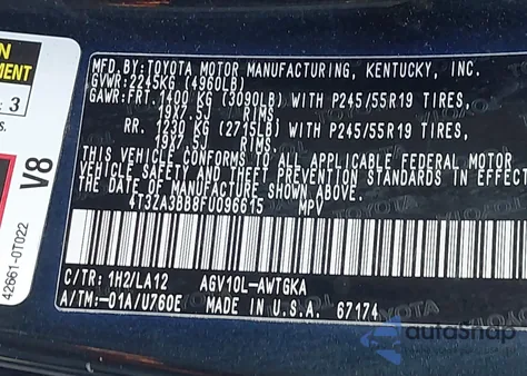 2015 Toyota Venza Xle z USA, uszkodzony, nr VIN 4T3ZA3BB8FU096615